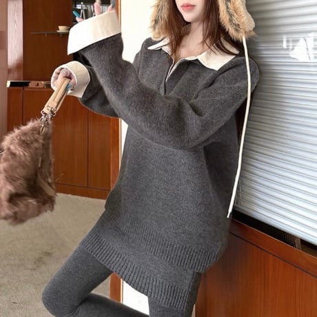Collar Loose Knit Set Up 2色