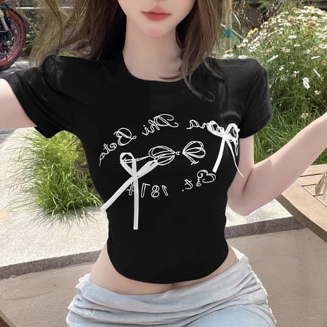 リボン付きGirly Tシャツ 4色