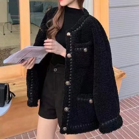 black ステッチボアコート
