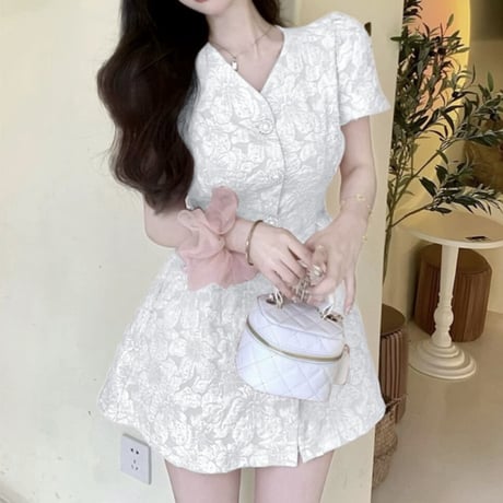 背中あきフローラル半袖ワンピ 3色