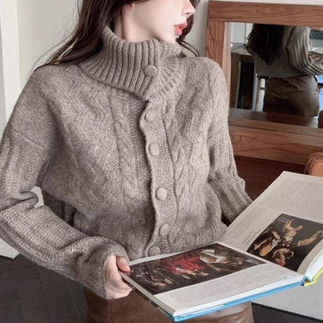 Button Cable Knit Cardigan 3色