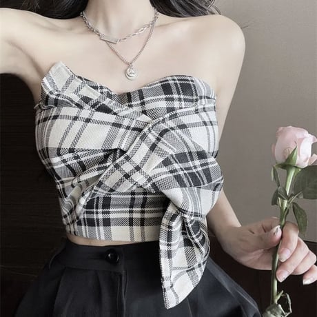 結城里華様ご着用♡check design tube tops