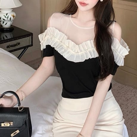 Frill Pearl Mesh Top