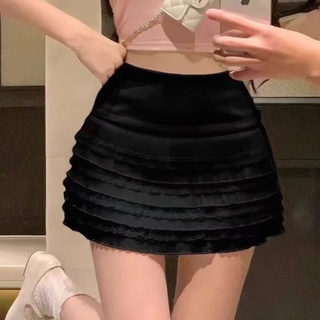 Lace Tiered Mini Skirt 2色