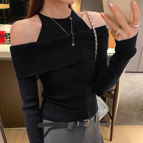 Soft Rib Off Shoulder Knit Top 3色