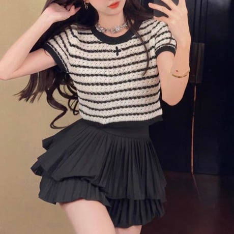 Stripe Knit Frill Set