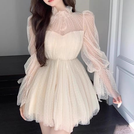 tulle ribbon dress op 2色