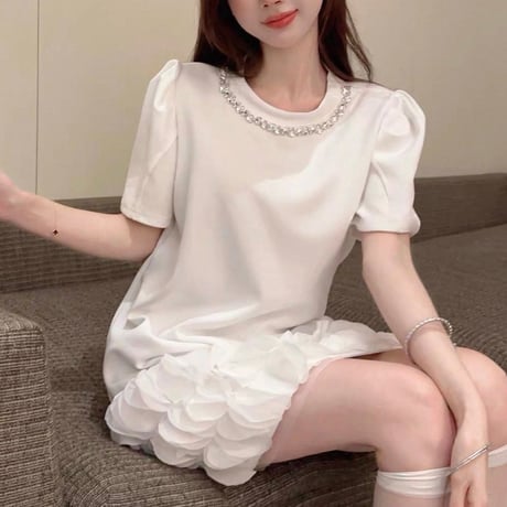 Crystal Neck Puff Onepiece 2色