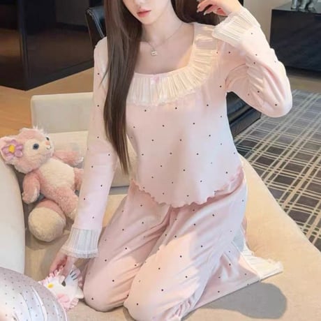 Dot Ribbon Pajama Set 2色