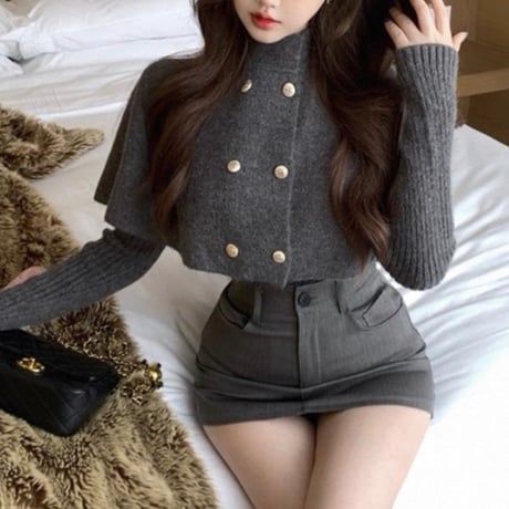Cape Knit × Skirt Set