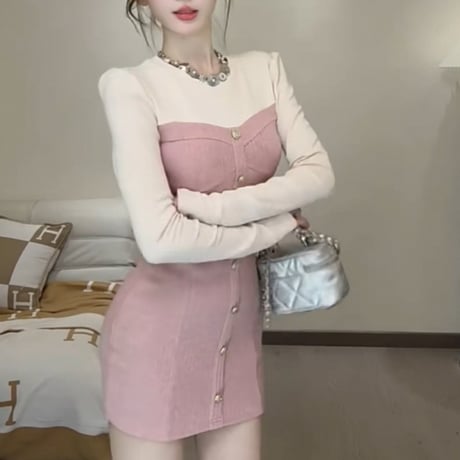 bicolor Simple Dress 3色