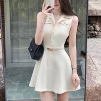 Belted Flare Sleeveless Dress