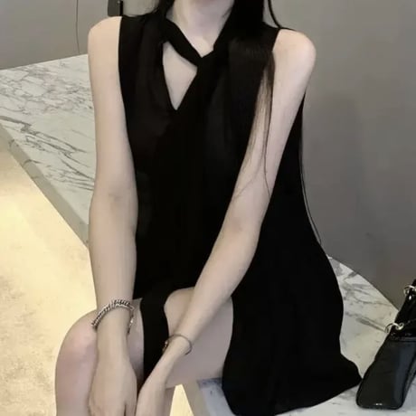 Blackシースルーボウタイトップス
