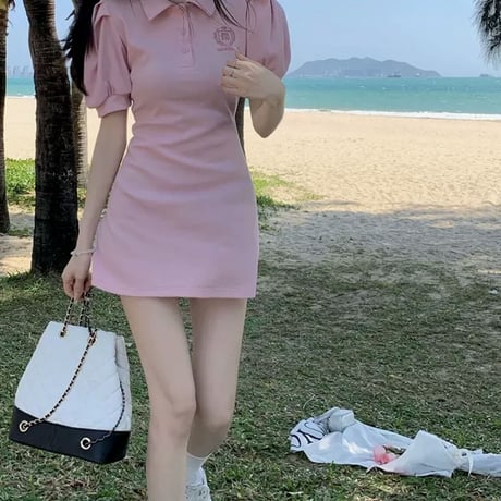 パフ袖ポロワンピース2色