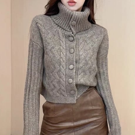 Button Cable Knit Cardigan 3色
