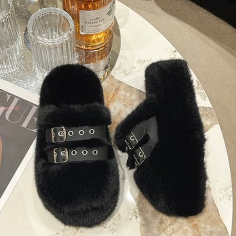 all fur belt shoes 3色