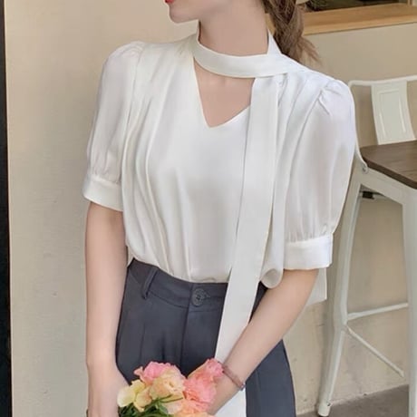 neck point simple tops4色