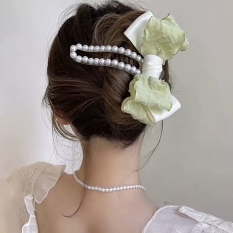 リボンパール ヘアクリップ3色