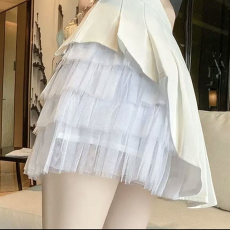 プリーツ×シフォンドッキングスカート2色