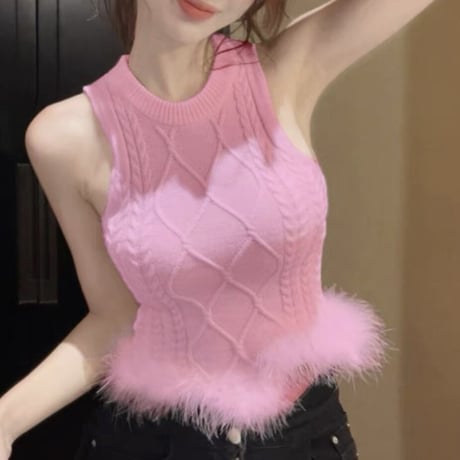 ノースリニットファートップス 2色