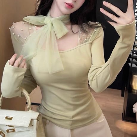 Sheer Ribbon Tie Blouse 4色