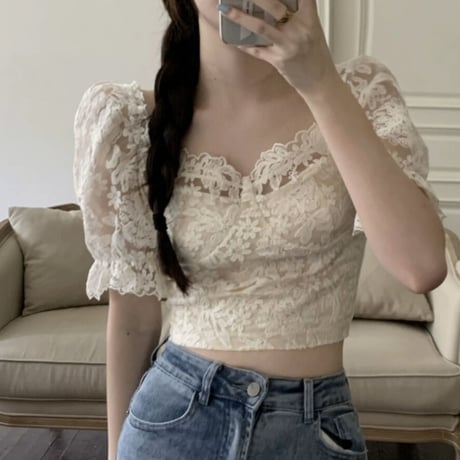 Flower lace mini tops