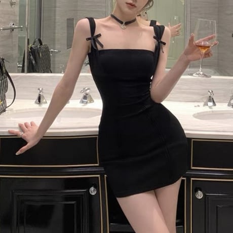Shoulder Ribbon Mini Dress 2色