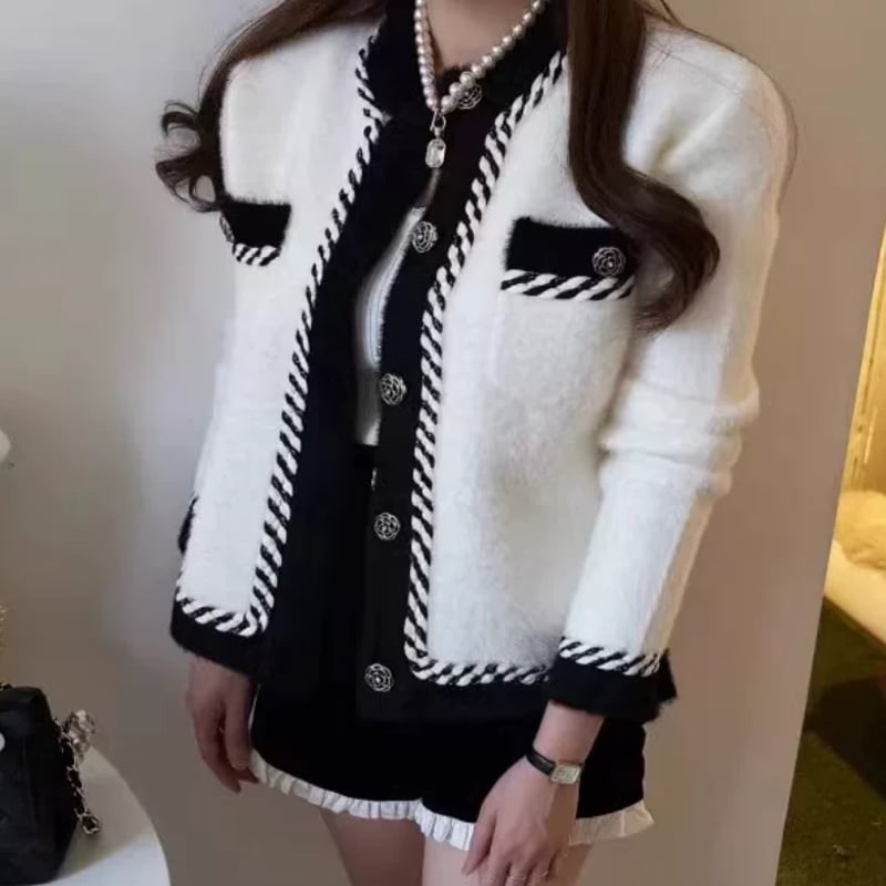 バイカラーカメリアボタンカーディガン 2色 | ecrea