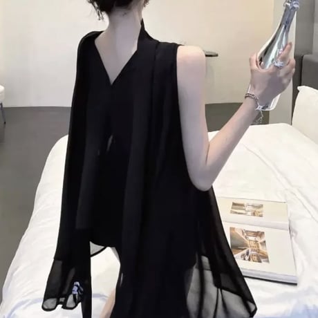 Blackシースルーボウタイトップス