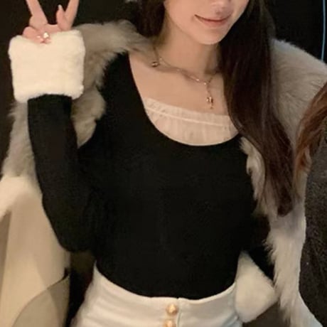 Fluffy Cuff Layered Top 2色