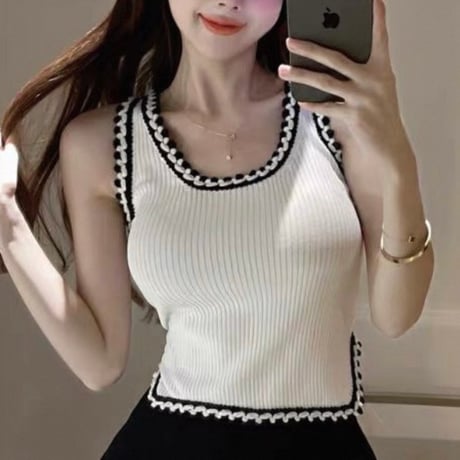 Ribbed Trim Tank Top 2色