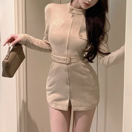 ベルト付き beige タイトワンピ
