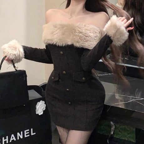 Fur Trim Corset Mini Dress