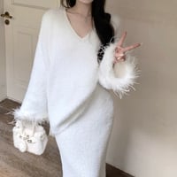 feather sleeve ホワイトセットアップ