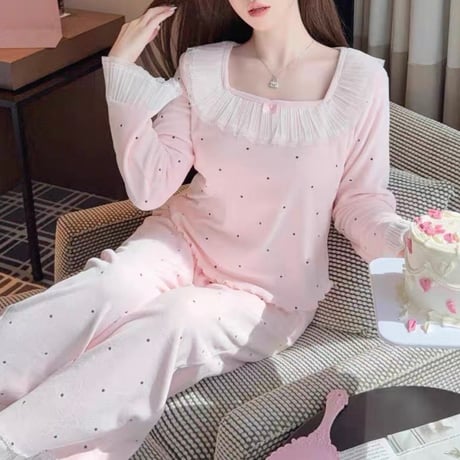 Dot Ribbon Pajama Set 2色