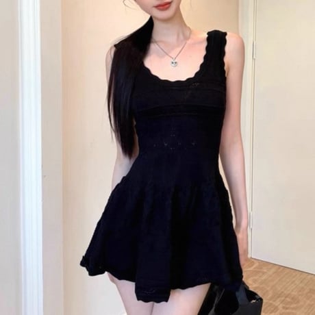 Scallop Lace Knit Onepiece 2色