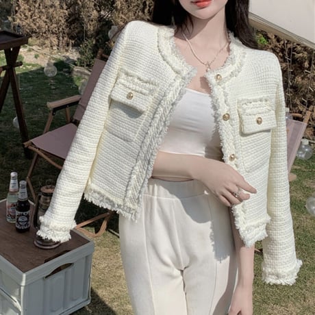 ivory simple tweed jacket