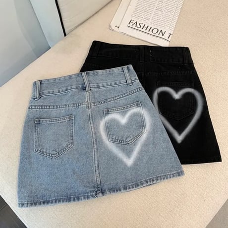 ハートデザイン denim スカート 2色