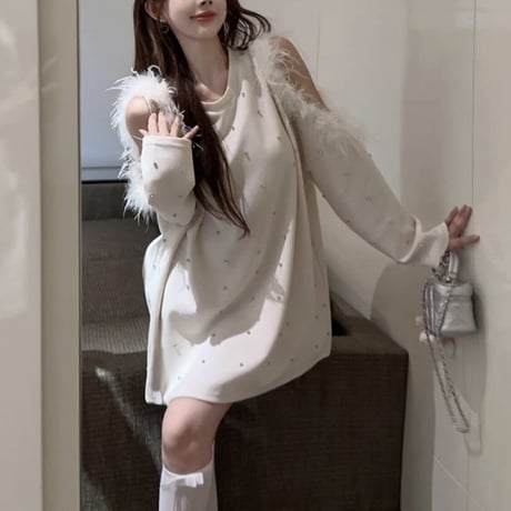 kira kira feather fur トップス 3色