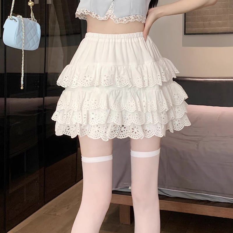 コットンレースフリルスカート | ecrea