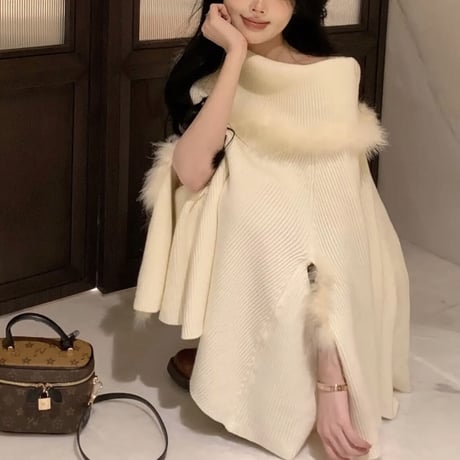 ファーオフショルポンチョ 2色