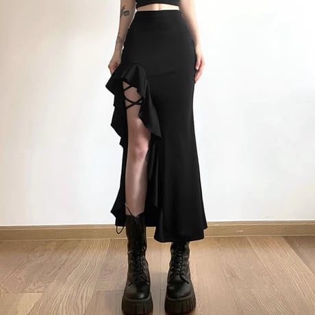 ぴょん様ご着用♡リボンアップブラックロングスカート