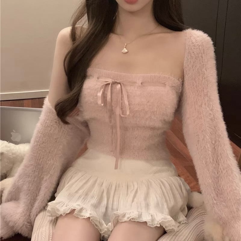 激かわ♡ 即完品♡ PERVERZE ブラッシュド ジャカード カーディガン ハートジャガードスカート(D8097)