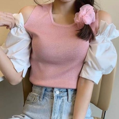 arm frill ドッキングニット トップス 3色