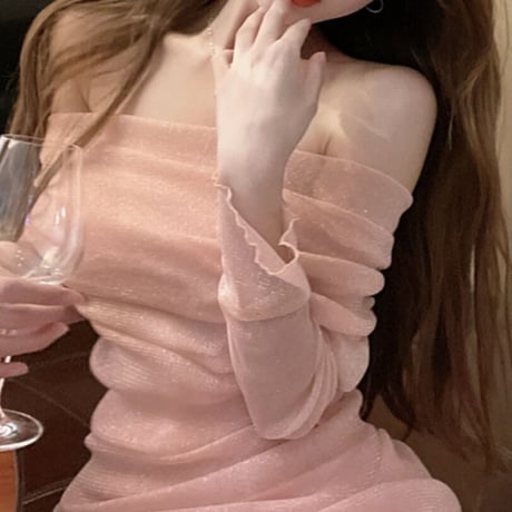 愛咲マリン様ご着用♡kirakira シースルー長袖オフショルワンピ3色