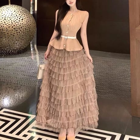 Elegant Pleated Peplum Set Up 2色