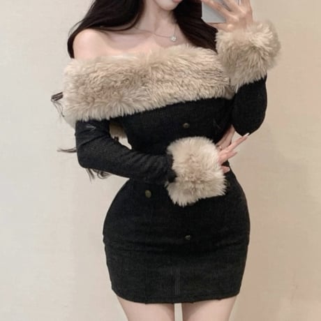 Fur Off Shoulder Dress