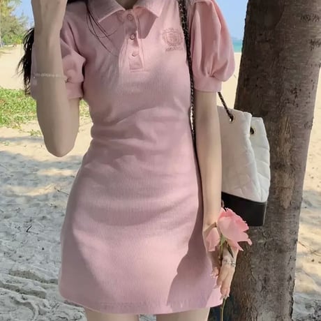 パフ袖ポロワンピース2色