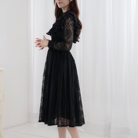 小越しほみ様♡愛咲マリン様ご着用♡total black lace gather dress