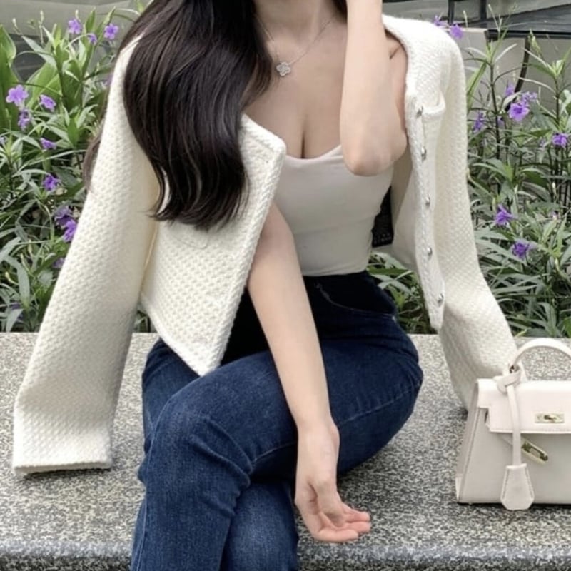 White simple tweed jacket